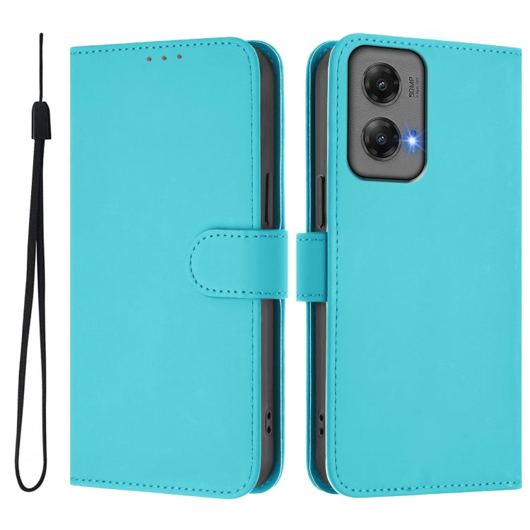 For Motorola Moto G Stylus 5G 2024 Skin Feel Solid Color Leather Phone Case with Lanyard(Lake Blue) - Motorola Cases by PMC Jewellery | Online Shopping South Africa | PMC Jewellery | Buy Now Pay Later Mobicred