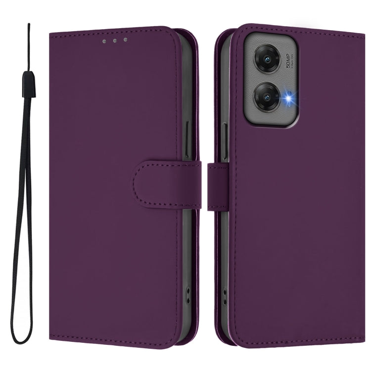 For Motorola Moto G Stylus 5G 2024 Skin Feel Solid Color Leather Phone Case with Lanyard(Violet) - Motorola Cases by PMC Jewellery | Online Shopping South Africa | PMC Jewellery | Buy Now Pay Later Mobicred