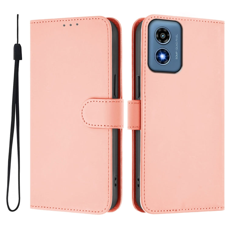 For Motorola Moto G Play 4G 2024 Global Skin Feel Solid Color Leather Phone Case with Lanyard(Pink) - Motorola Cases by PMC Jewellery | Online Shopping South Africa | PMC Jewellery | Buy Now Pay Later Mobicred