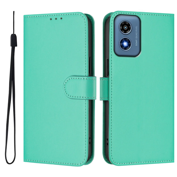 For Motorola Moto G Play 4G 2024 Global Skin Feel Solid Color Leather Phone Case with Lanyard(Green) - Motorola Cases by PMC Jewellery | Online Shopping South Africa | PMC Jewellery | Buy Now Pay Later Mobicred