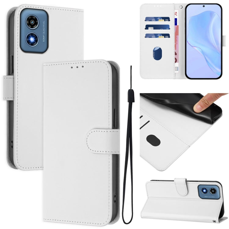 For Motorola Moto G Play 4G 2024 Global Skin Feel Solid Color Leather Phone Case with Lanyard(White) - Motorola Cases by PMC Jewellery | Online Shopping South Africa | PMC Jewellery | Buy Now Pay Later Mobicred