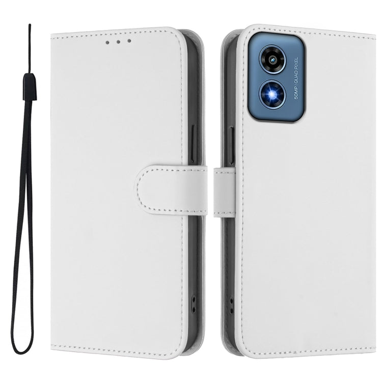 For Motorola Moto G Play 4G 2024 Global Skin Feel Solid Color Leather Phone Case with Lanyard(White) - Motorola Cases by PMC Jewellery | Online Shopping South Africa | PMC Jewellery | Buy Now Pay Later Mobicred