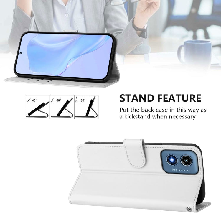 For Motorola Moto G Play 4G 2024 Global Skin Feel Solid Color Leather Phone Case with Lanyard(White) - Motorola Cases by PMC Jewellery | Online Shopping South Africa | PMC Jewellery | Buy Now Pay Later Mobicred