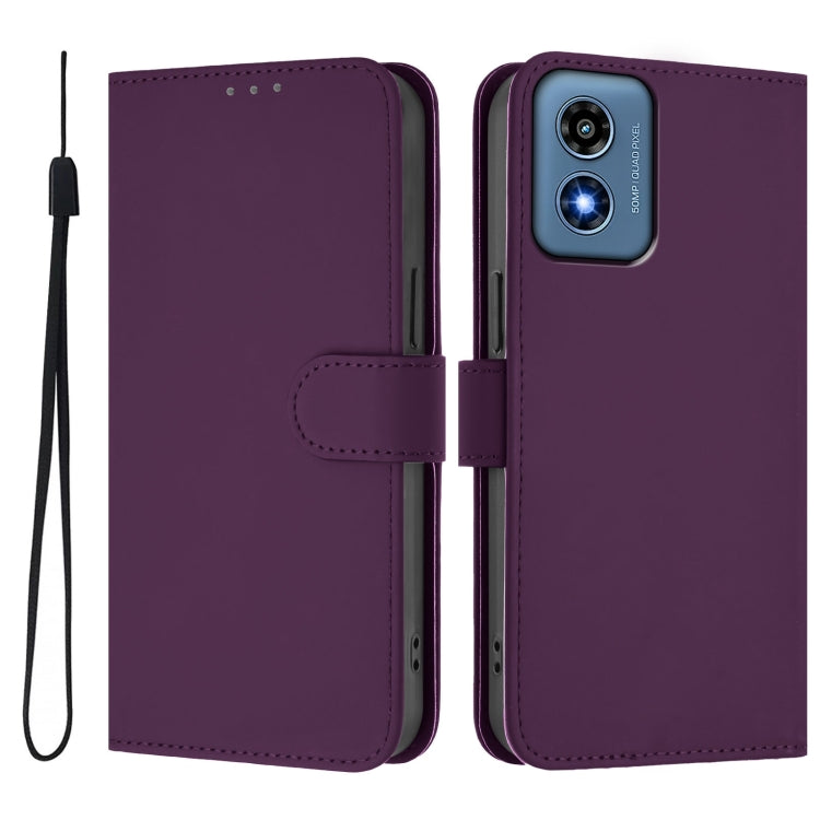 For Motorola Moto G Play 4G 2024 Global Skin Feel Solid Color Leather Phone Case with Lanyard(Violet) - Motorola Cases by PMC Jewellery | Online Shopping South Africa | PMC Jewellery | Buy Now Pay Later Mobicred