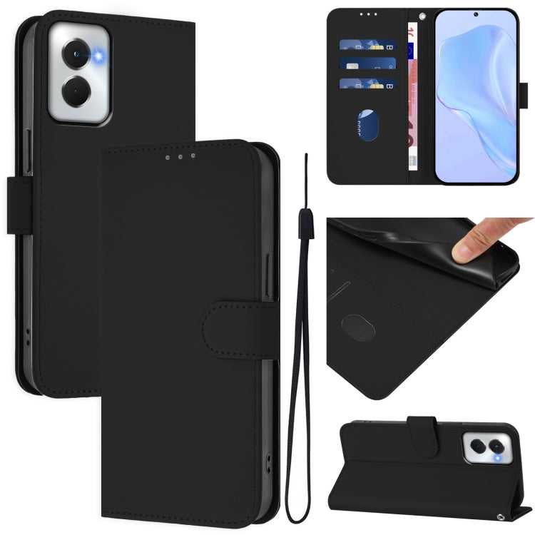 For Motorola Moto G Power 5G 2024 Skin Feel Solid Color Leather Phone Case with Lanyard(Black) - Motorola Cases by PMC Jewellery | Online Shopping South Africa | PMC Jewellery | Buy Now Pay Later Mobicred