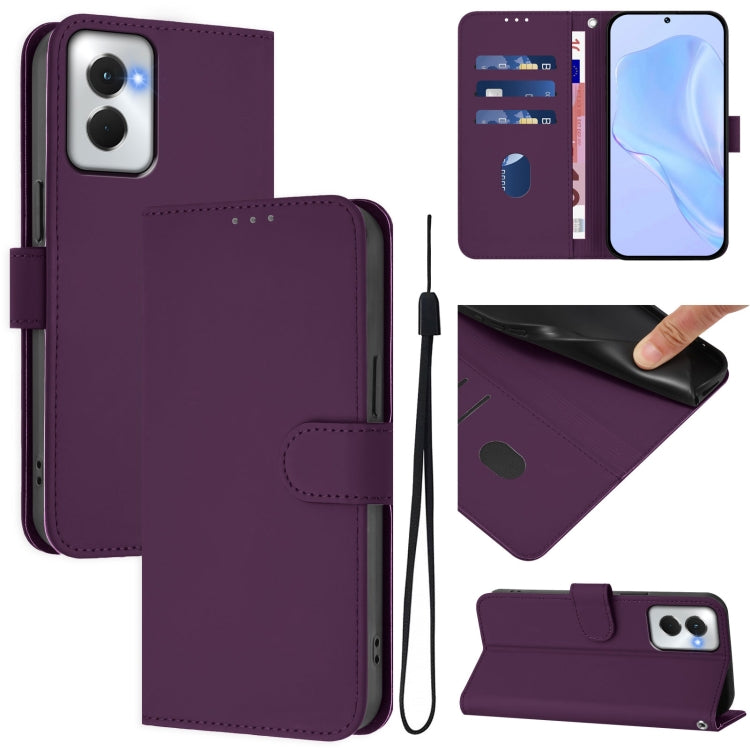 For Motorola Moto G Power 5G 2024 Skin Feel Solid Color Leather Phone Case with Lanyard(Violet) - Motorola Cases by PMC Jewellery | Online Shopping South Africa | PMC Jewellery | Buy Now Pay Later Mobicred