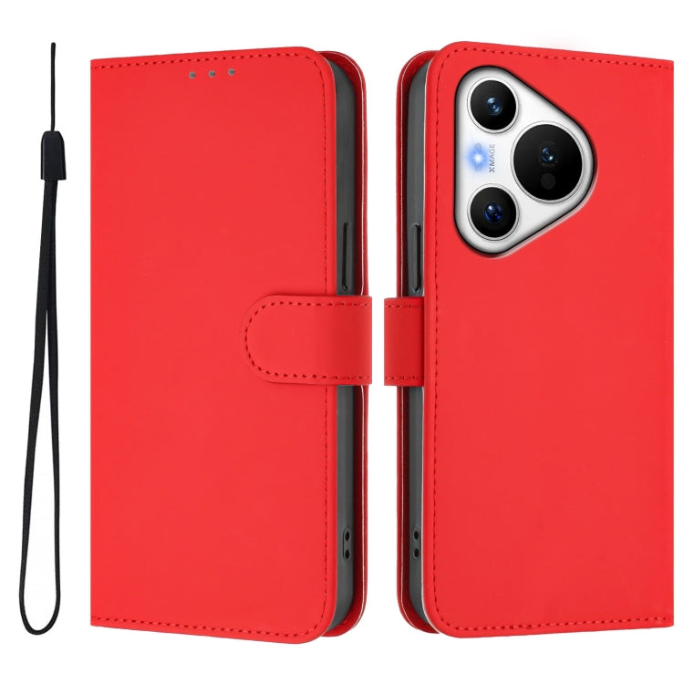 For Huawei Pura 70 Skin Feel Solid Color Leather Phone Case with Lanyard(Red) - Huawei Cases by PMC Jewellery | Online Shopping South Africa | PMC Jewellery | Buy Now Pay Later Mobicred