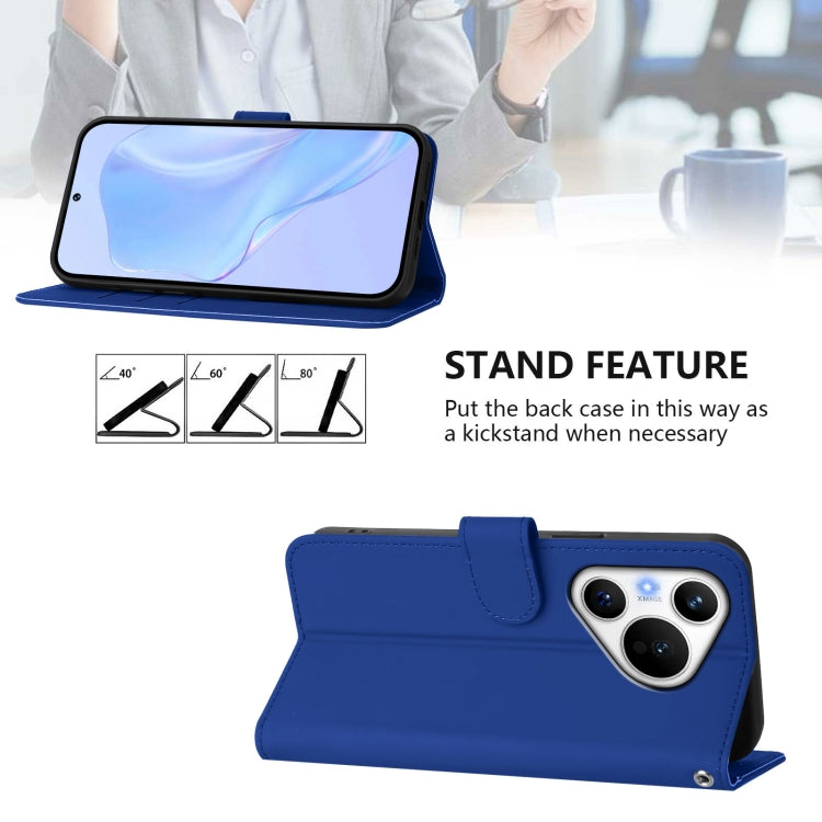 For Huawei Pura 70 Skin Feel Solid Color Leather Phone Case with Lanyard(Dark Blue) - free shipping - PMC Jewellery - Order now!