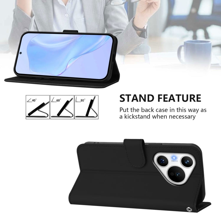 For Huawei Pura 70 Skin Feel Solid Color Leather Phone Case with Lanyard(Black) - Huawei Cases by PMC Jewellery | Online Shopping South Africa | PMC Jewellery | Buy Now Pay Later Mobicred