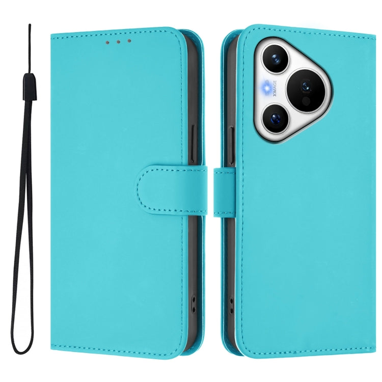 For Huawei Pura 70 Skin Feel Solid Color Leather Phone Case with Lanyard(Lake Blue) - Huawei Cases by PMC Jewellery | Online Shopping South Africa | PMC Jewellery | Buy Now Pay Later Mobicred
