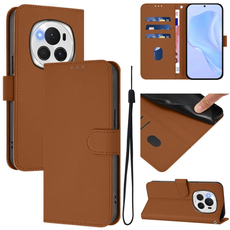 For Honor Magic6 Pro Skin Feel Solid Color Leather Phone Case with Lanyard(Brown) - free shipping - PMC Jewellery - Order now!