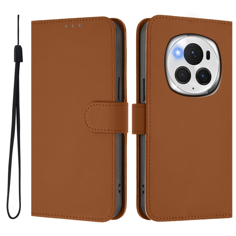 For Honor Magic6 Pro Skin Feel Solid Color Leather Phone Case with Lanyard(Brown) - free shipping - PMC Jewellery - Order now!
