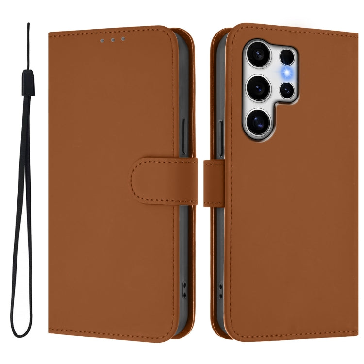 For Samsung Galaxy S25 Ultra 5G Skin Feel Solid Color Leather Phone Case with Lanyard(Brown) - Galaxy S25 Ultra 5G Cases by PMC Jewellery | Online Shopping South Africa | PMC Jewellery | Buy Now Pay Later Mobicred
