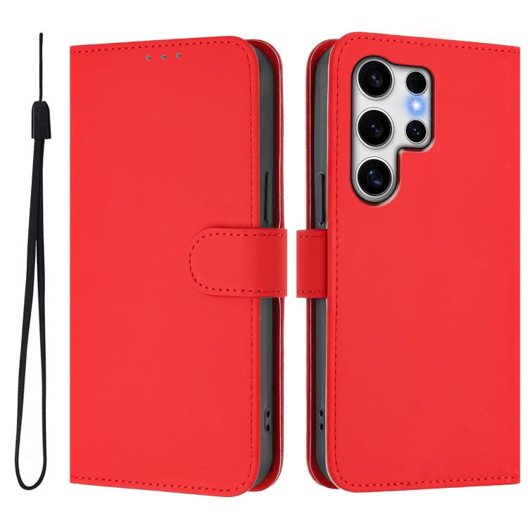 For Samsung Galaxy S25 Ultra 5G Skin Feel Solid Color Leather Phone Case with Lanyard(Red) - Galaxy S25 Ultra 5G Cases by PMC Jewellery | Online Shopping South Africa | PMC Jewellery | Buy Now Pay Later Mobicred