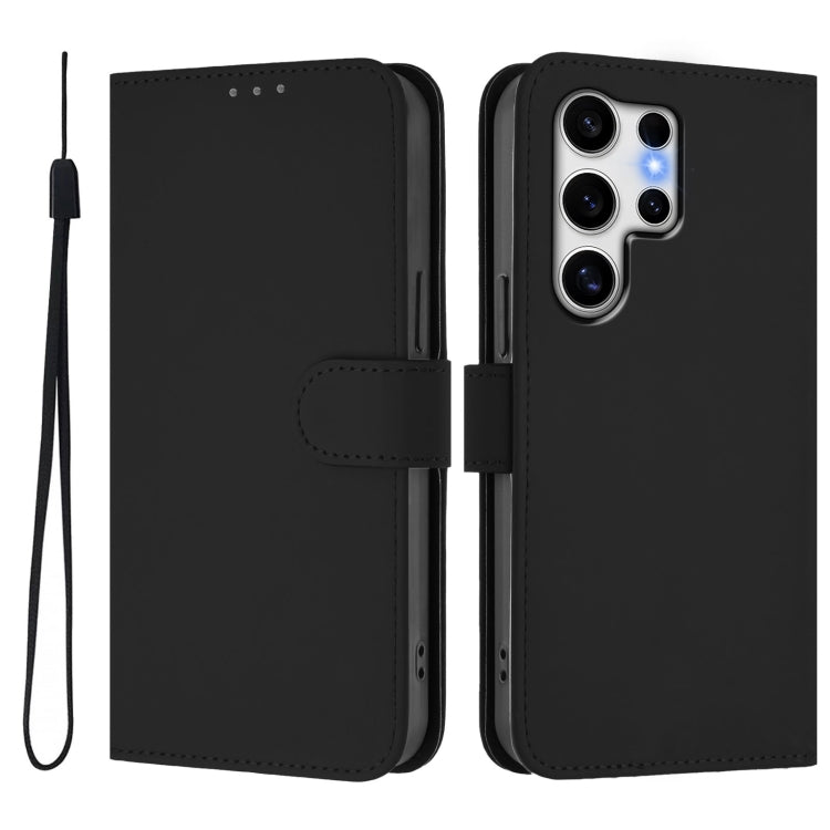 For Samsung Galaxy S25 Ultra 5G Skin Feel Solid Color Leather Phone Case with Lanyard(Black) - Galaxy S25 Ultra 5G Cases by PMC Jewellery | Online Shopping South Africa | PMC Jewellery | Buy Now Pay Later Mobicred