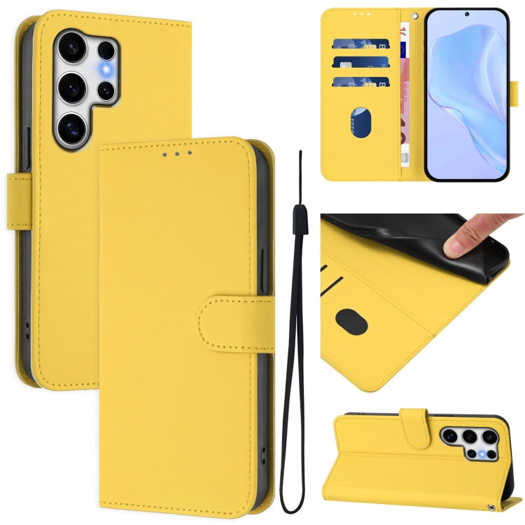 For Samsung Galaxy S25 Ultra 5G Skin Feel Solid Color Leather Phone Case with Lanyard(Lemon Yellow) - Galaxy S25 Ultra 5G Cases by PMC Jewellery | Online Shopping South Africa | PMC Jewellery | Buy Now Pay Later Mobicred