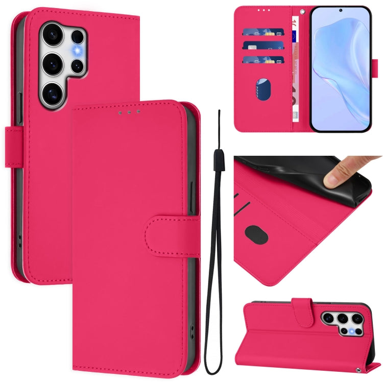 For Samsung Galaxy S25 Ultra 5G Skin Feel Solid Color Leather Phone Case with Lanyard(Rose Red) - Galaxy S25 Ultra 5G Cases by PMC Jewellery | Online Shopping South Africa | PMC Jewellery | Buy Now Pay Later Mobicred