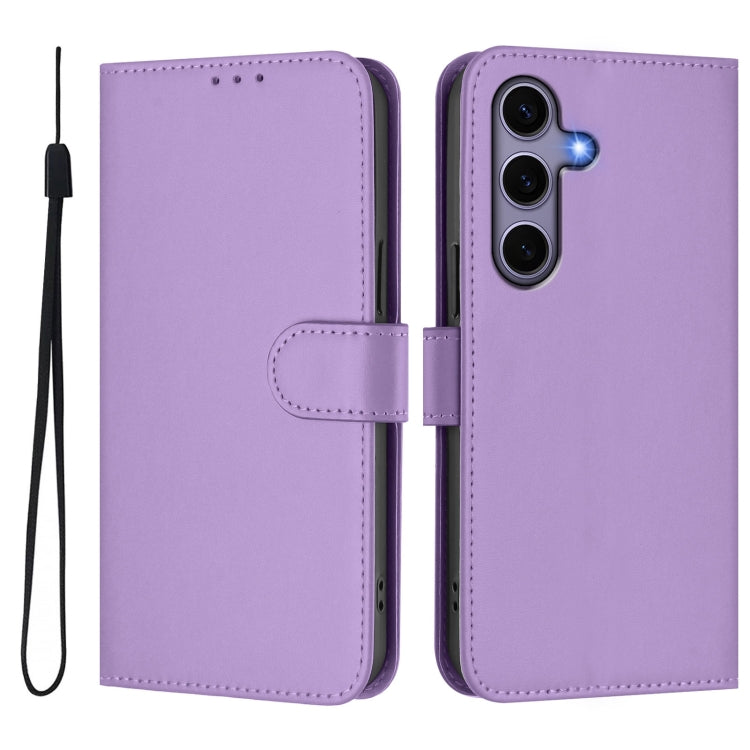 For Samsung Galaxy S25 5G Skin Feel Solid Color Leather Phone Case with Lanyard(Lavender Purple) - Galaxy S25 5G Cases by PMC Jewellery | Online Shopping South Africa | PMC Jewellery | Buy Now Pay Later Mobicred