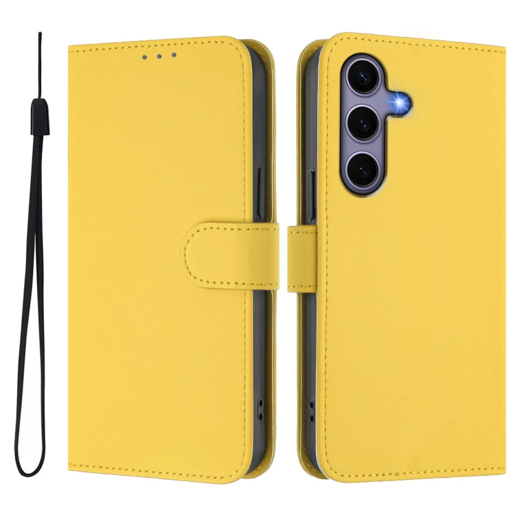 For Samsung Galaxy S25 5G Skin Feel Solid Color Leather Phone Case with Lanyard(Lemon Yellow) - Galaxy S25 5G Cases by PMC Jewellery | Online Shopping South Africa | PMC Jewellery | Buy Now Pay Later Mobicred