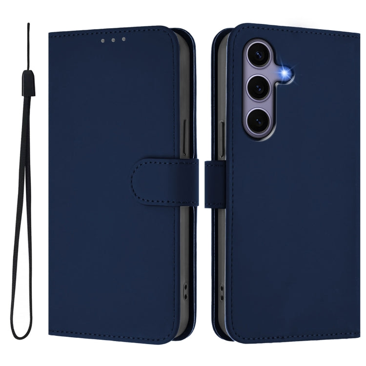 For Samsung Galaxy S25 5G Skin Feel Solid Color Leather Phone Case with Lanyard(Navy Blue) - Galaxy S25 5G Cases by PMC Jewellery | Online Shopping South Africa | PMC Jewellery | Buy Now Pay Later Mobicred