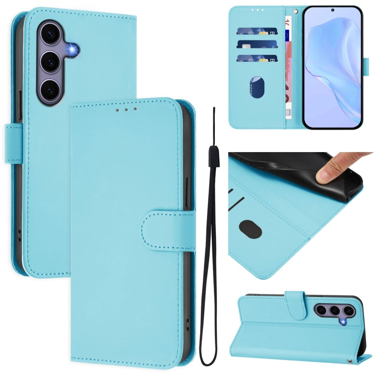 For Samsung Galaxy S25 5G Skin Feel Solid Color Leather Phone Case with Lanyard(Sky Blue) - Galaxy S25 5G Cases by PMC Jewellery | Online Shopping South Africa | PMC Jewellery | Buy Now Pay Later Mobicred
