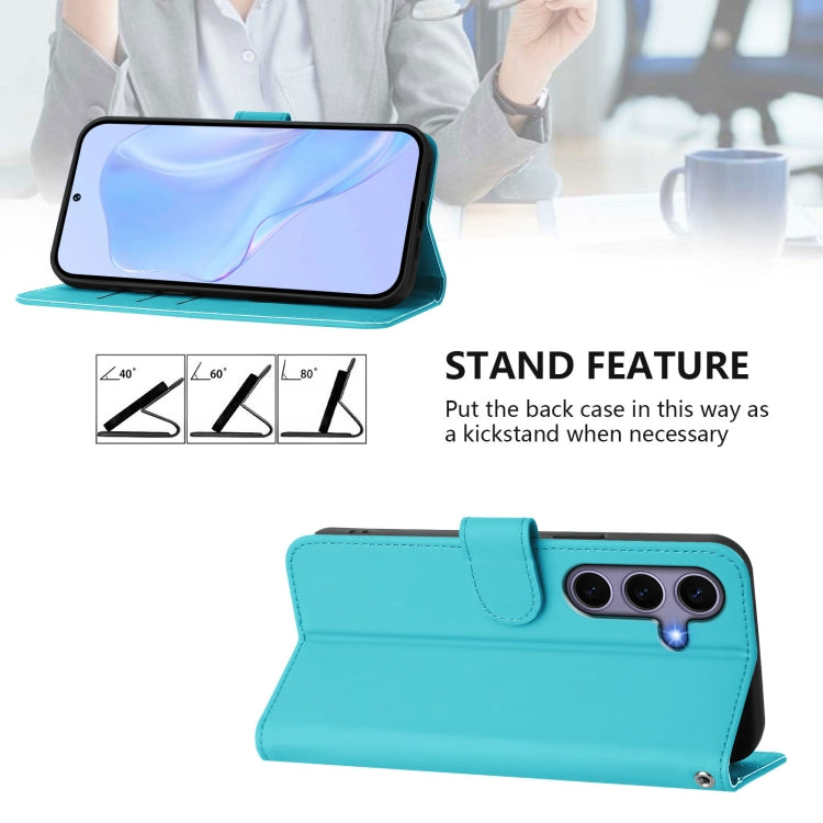 For Samsung Galaxy S25 5G Skin Feel Solid Color Leather Phone Case with Lanyard(Lake Blue) - Galaxy S25 5G Cases by PMC Jewellery | Online Shopping South Africa | PMC Jewellery | Buy Now Pay Later Mobicred