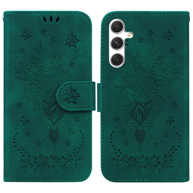 For Samsung Galaxy S25 5G Butterfly Rose Embossed Leather Phone Case(Green) - Galaxy S25 5G Cases by PMC TechLife | Online Shopping South Africa | PMC TechLife | Buy Now Pay Later Mobicred