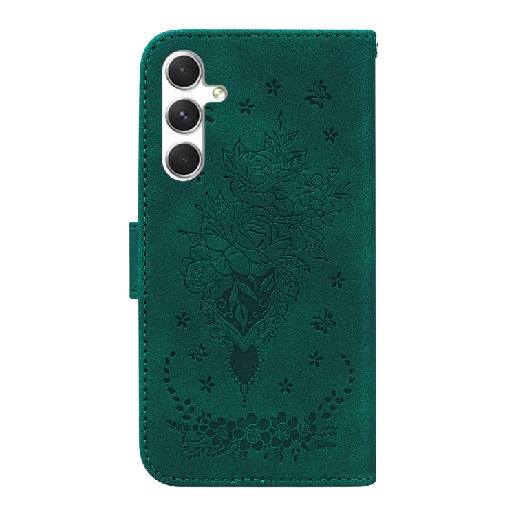 For Samsung Galaxy S25 5G Butterfly Rose Embossed Leather Phone Case(Green) - Galaxy S25 5G Cases by PMC TechLife | Online Shopping South Africa | PMC TechLife | Buy Now Pay Later Mobicred