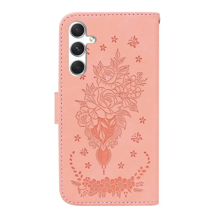 For Samsung Galaxy S25 5G Butterfly Rose Embossed Leather Phone Case(Pink) - Galaxy S25 5G Cases by PMC TechLife | Online Shopping South Africa | PMC TechLife | Buy Now Pay Later Mobicred