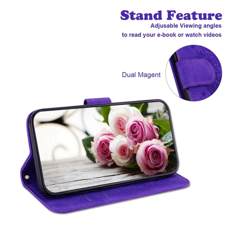 For Samsung Galaxy S25+ 5G Butterfly Rose Embossed Leather Phone Case(Purple) - Galaxy S25+ 5G Cases by PMC TechLife | Online Shopping South Africa | PMC TechLife | Buy Now Pay Later Mobicred