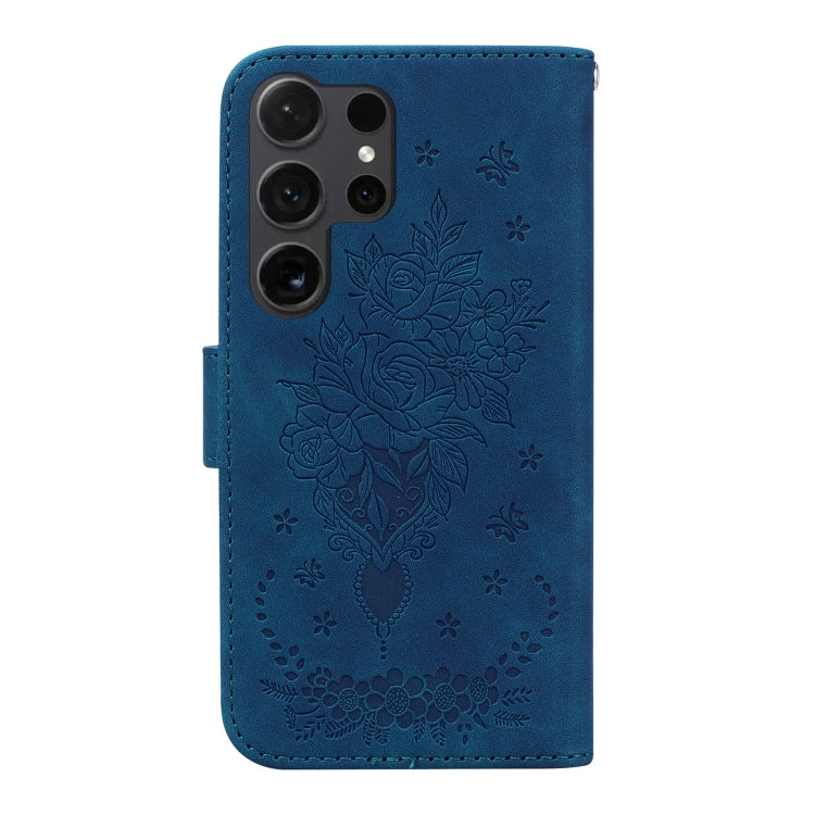For Samsung Galaxy S25 Ultra 5G Butterfly Rose Embossed Leather Phone Case(Blue) - Galaxy S25 Ultra 5G Cases by PMC TechLife | Online Shopping South Africa | PMC TechLife | Buy Now Pay Later Mobicred