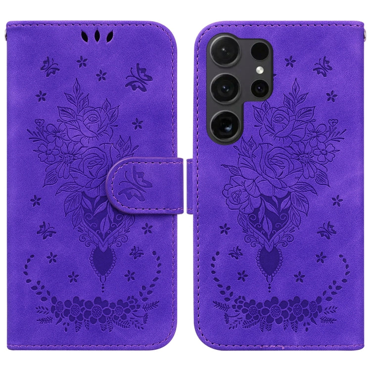 For Samsung Galaxy S25 Ultra 5G Butterfly Rose Embossed Leather Phone Case(Purple) - Galaxy S25 Ultra 5G Cases by PMC TechLife | Online Shopping South Africa | PMC TechLife | Buy Now Pay Later Mobicred