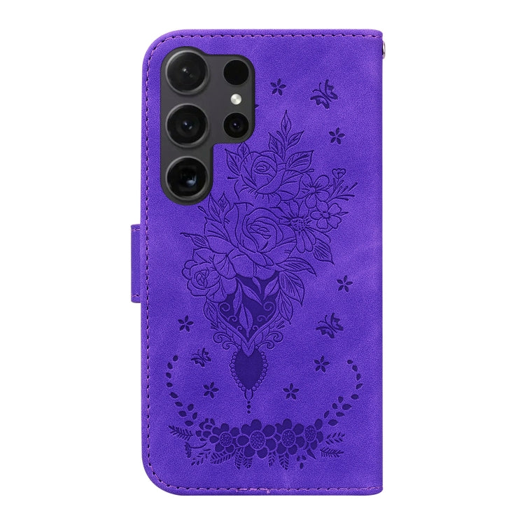 For Samsung Galaxy S25 Ultra 5G Butterfly Rose Embossed Leather Phone Case(Purple) - Galaxy S25 Ultra 5G Cases by PMC TechLife | Online Shopping South Africa | PMC TechLife | Buy Now Pay Later Mobicred
