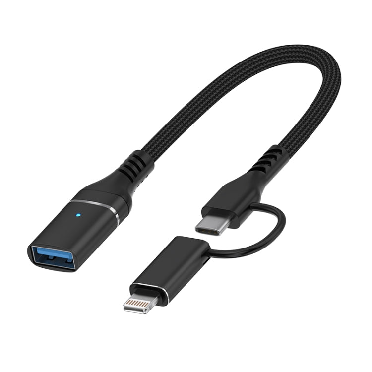 ADS-619 2 in 1 Type-C and 8 Pin to USB 3.0 OTG Adapter(Black) - OTG Adapter by PMC Jewellery | Online Shopping South Africa | PMC Jewellery | Buy Now Pay Later Mobicred