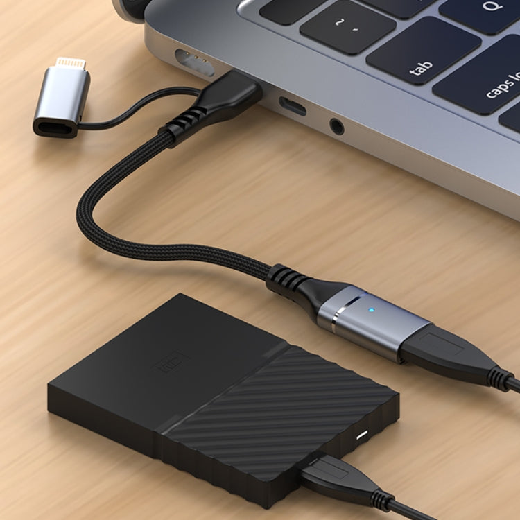 ADS-619 2 in 1 Type-C and 8 Pin to USB 3.0 OTG Adapter(Black) - OTG Adapter by PMC Jewellery | Online Shopping South Africa | PMC Jewellery | Buy Now Pay Later Mobicred