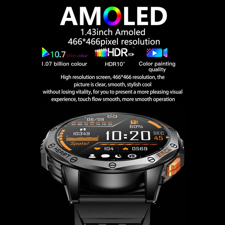 LEMFO K67 1.43 inch AMOLED Screen GPS Sports Smart Watch, Support Bluetooth Call / Health Monitoring(Black) - free shipping - PMC TechLife - Order now!