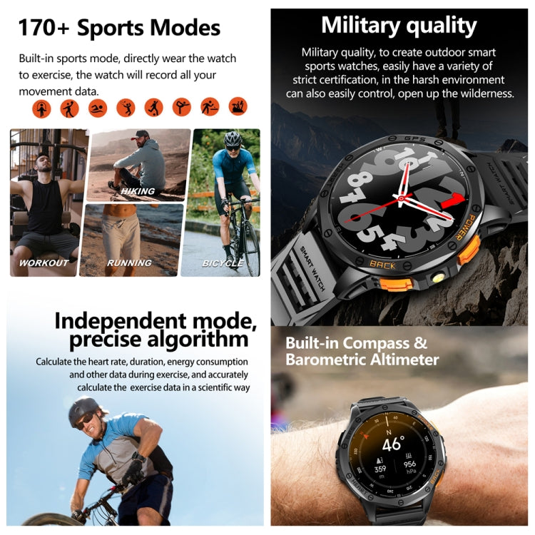 LEMFO K67 1.43 inch AMOLED Screen GPS Sports Smart Watch, Support Bluetooth Call / Health Monitoring(Silver Orange) - free shipping - PMC TechLife - Order now!