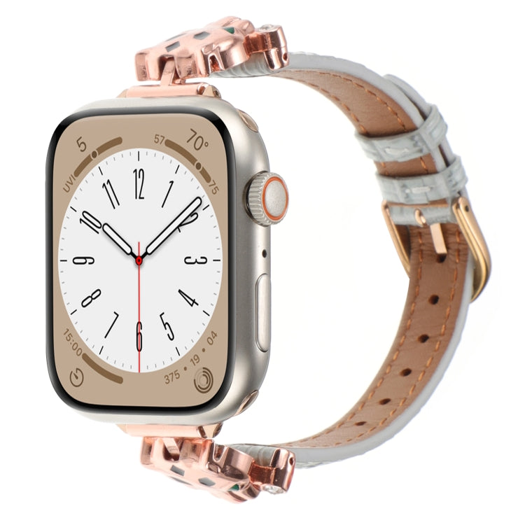 For Apple Watch 46mm / 49mm / 45mm / 44mm Leopard Head Bamboo Texture Leather Watch Band(Rose Gold Grey) - Watch Bands by PMc TechLife | Online Shopping South Africa | PMc TechLife | Buy Now Pay Later Mobicred
