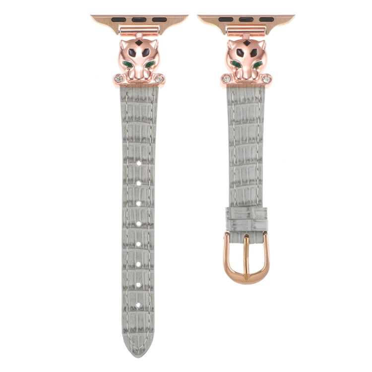 For Apple Watch 46mm / 49mm / 45mm / 44mm Leopard Head Bamboo Texture Leather Watch Band(Rose Gold Grey) - Watch Bands by PMc TechLife | Online Shopping South Africa | PMc TechLife | Buy Now Pay Later Mobicred