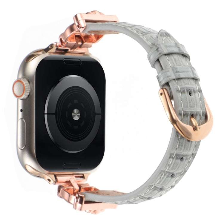 For Apple Watch 46mm / 49mm / 45mm / 44mm Leopard Head Bamboo Texture Leather Watch Band(Rose Gold Grey) - Watch Bands by PMc TechLife | Online Shopping South Africa | PMc TechLife | Buy Now Pay Later Mobicred