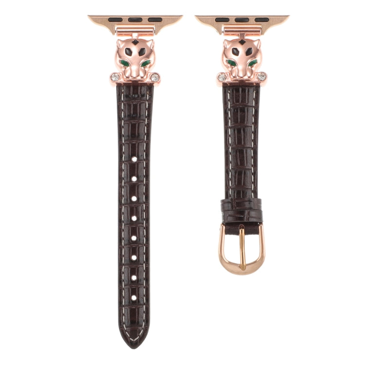 For Apple Watch 46mm / 49mm / 45mm / 44mm Leopard Head Bamboo Texture Leather Watch Band(Rose Gold Brown) - free shipping - PMC TechLife - Order now!