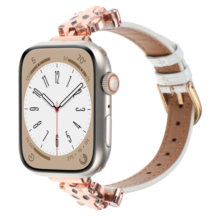 For Apple Watch 46mm / 49mm / 45mm / 44mm Leopard Head Bamboo Texture Leather Watch Band(Rose Gold White) - free shipping - PMC TechLife - Order now!