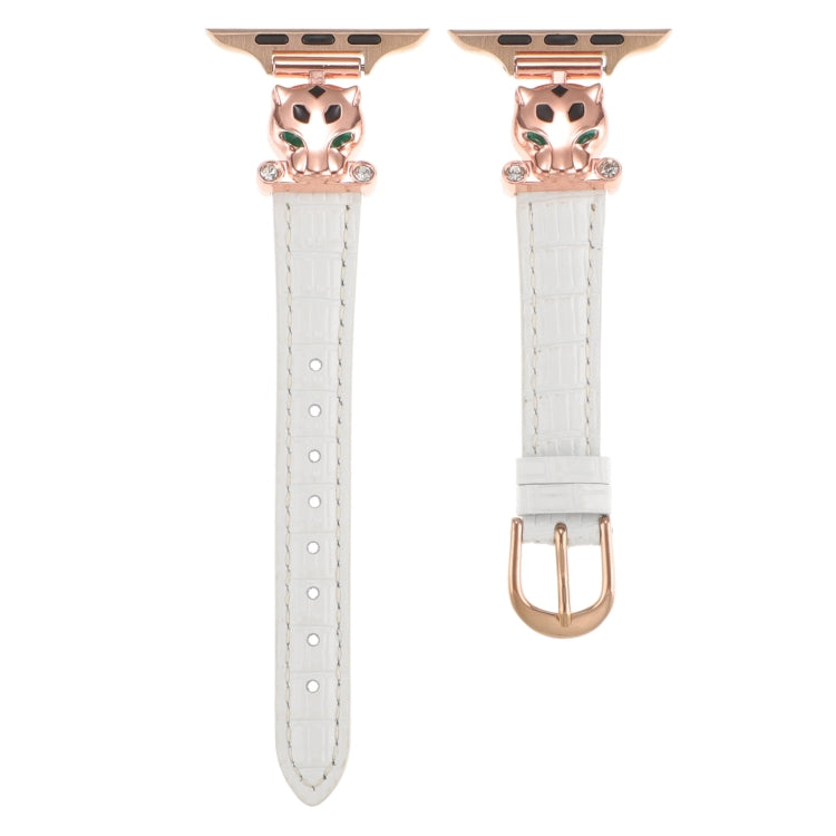 For Apple Watch 46mm / 49mm / 45mm / 44mm Leopard Head Bamboo Texture Leather Watch Band(Rose Gold White) - free shipping - PMC TechLife - Order now!