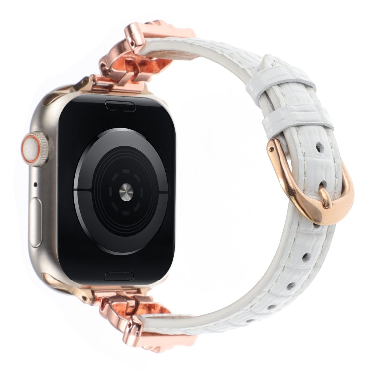 For Apple Watch 46mm / 49mm / 45mm / 44mm Leopard Head Bamboo Texture Leather Watch Band(Rose Gold White) - free shipping - PMC TechLife - Order now!