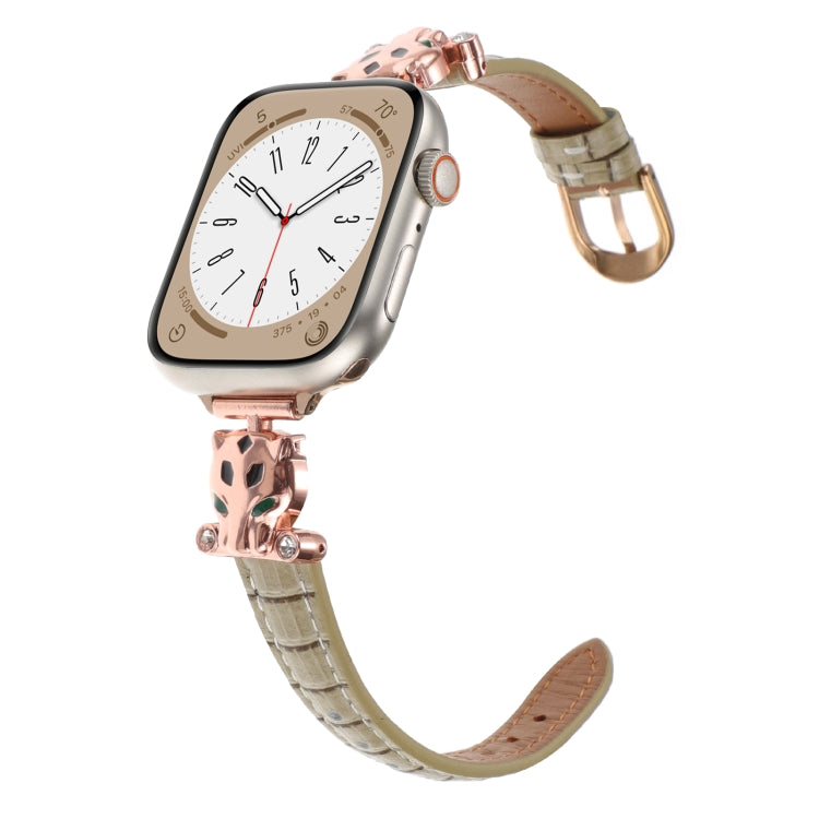 For Apple Watch 46mm / 49mm / 45mm / 44mm Leopard Head Bamboo Texture Leather Watch Band(Rose Gold Khaki) - free shipping - PMC TechLife - Order now!