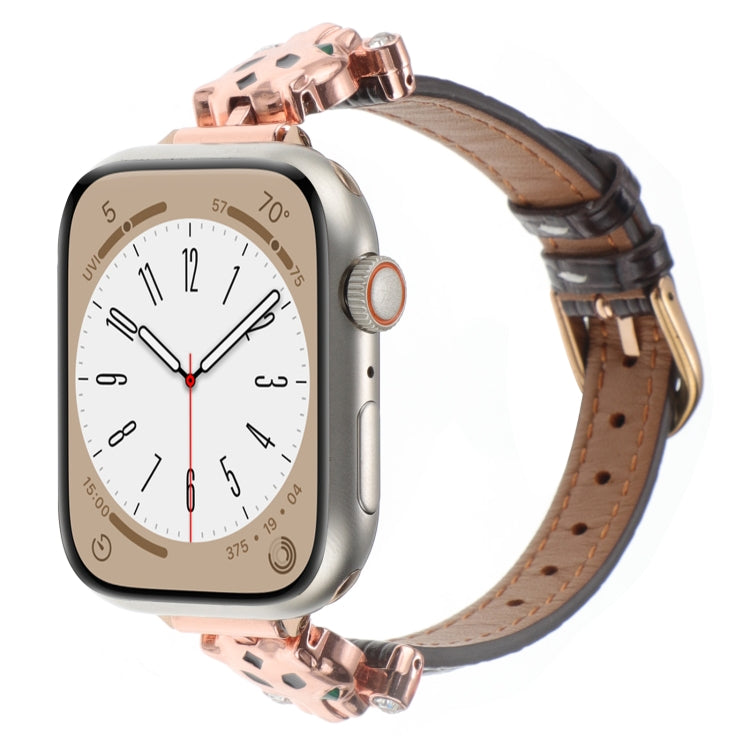 For Apple Watch 42mm / 41mm / 40mm / 38mm Leopard Head Bamboo Texture Leather Watch Band(Rose Gold Brown) - free shipping - PMC TechLife - Order now!