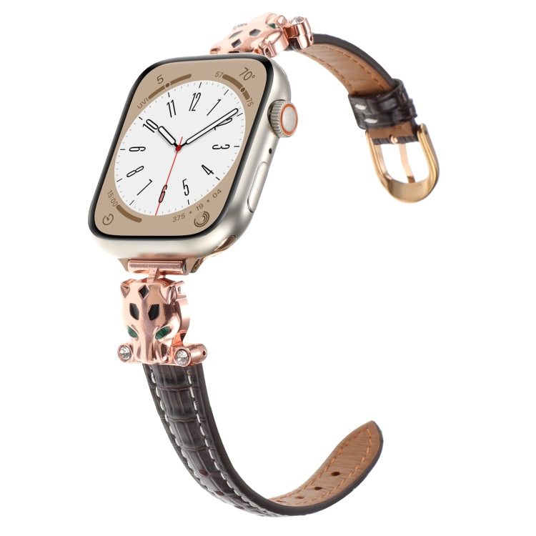 For Apple Watch 42mm / 41mm / 40mm / 38mm Leopard Head Bamboo Texture Leather Watch Band(Rose Gold Brown) - free shipping - PMC TechLife - Order now!