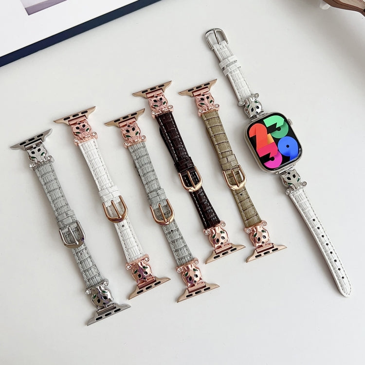 For Apple Watch 42mm / 41mm / 40mm / 38mm Leopard Head Bamboo Texture Leather Watch Band(Silver White) - free shipping - PMC TechLife - Order now!