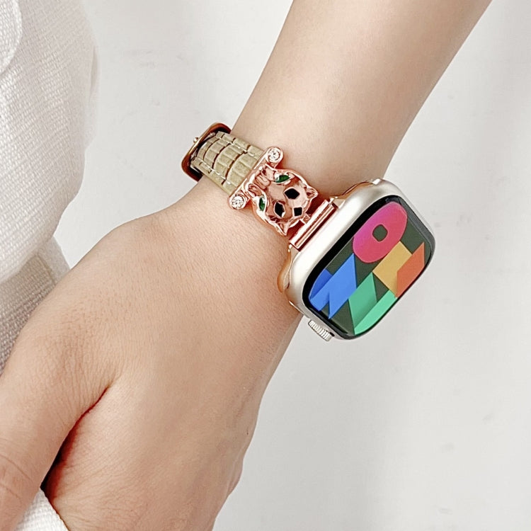 For Apple Watch 42mm / 41mm / 40mm / 38mm Leopard Head Bamboo Texture Leather Watch Band(Rose Gold Brown) - free shipping - PMC TechLife - Order now!