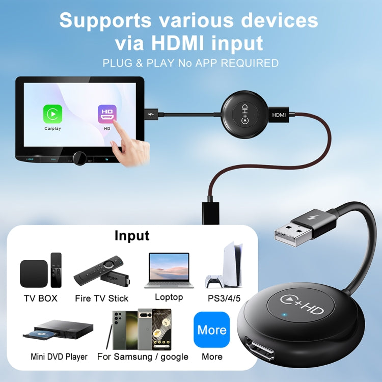 USB and HDMI Wired to Wireless CarPlay Auto Adapter, Specification:Round(Silver) - free shipping - PMC Jewellery - Order now!